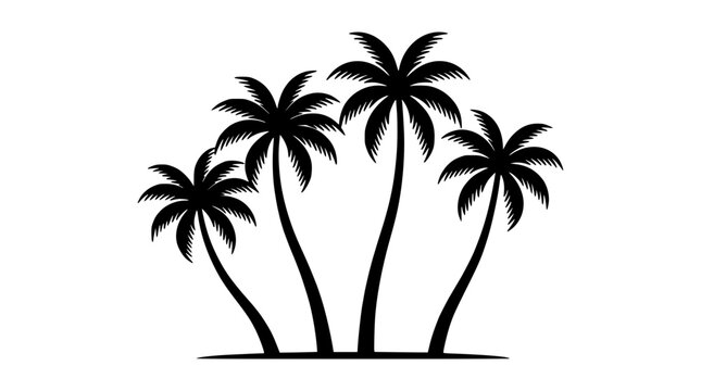 Palm Trees Standing on a Beach in a Tropical Setting Featuring Vacation, Summer, Holiday with Nature and Plants Elements for Leaves, Silhouette