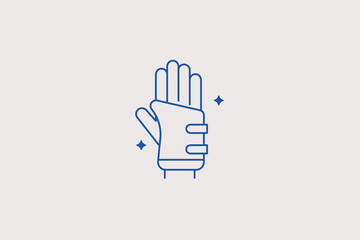 Obraz premium Rigid medical wrist splint brace support line icon for carpal tunnel syndrome therapy, hand orthopedic rehabilitation center. Practical vector illustration for joint stability.