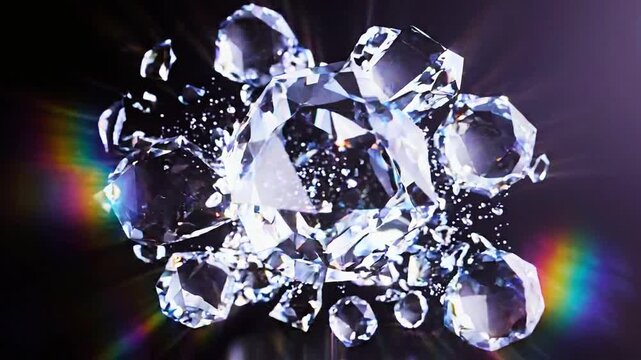 Sparkling diamonds erupt in a burst of light and color, symbolizing luxury and brilliance.