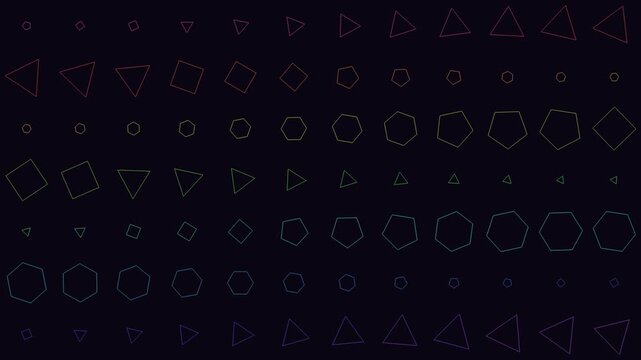 Abstract geometric pattern animation with morphing colorful shapes on dark animation background