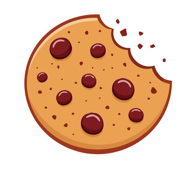 Chocolate chip cookie with bite mark illustration