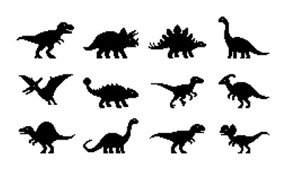 Dinosaur Silhouettes Vector Pack, Prehistoric Creatures Collection, Jurassic Era Icons, Ancient Reptile Graphics, Paleontology Set © PixelArtBox