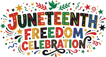 Juneteenth freedom celebration typography with stars and dove © teknik