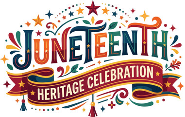 Fototapeta premium Juneteenth heritage celebration typography with festive stars and banner