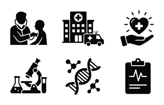 Modern Medical Icons Set: Healthcare, Hospital, Doctor, DNA, Science, Cardiology Vector Graphics