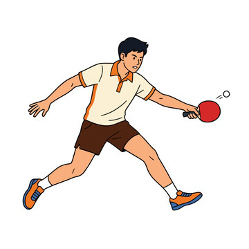 A young male ping pong athlete doing backhand stroke, flat vector modern illustration.
