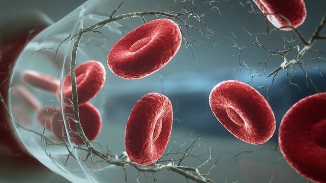 Red blood cells flowing through a capillary microscopic 3D medical