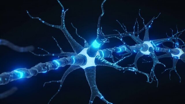 Neurons firing electrical signals across glowing synapses brain