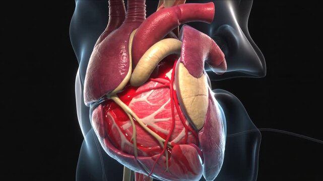 Anatomical human heart cross section with coronary arteries 3D