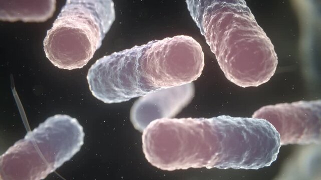 Rod shaped bacteria with flagella under microscope microbiology 3D