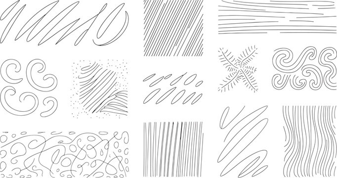 Abstract line patterns and textures in black ink on a white background line texture doodle