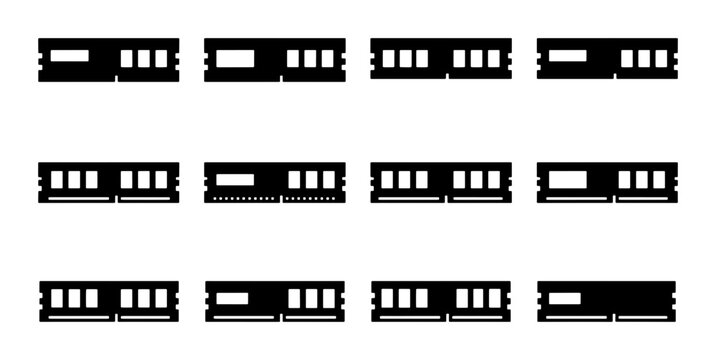 Computer RAM Modules Icons, Memory Sticks Vector Set, DDR SDRAM Components Collection, Technology Hardware Graphics