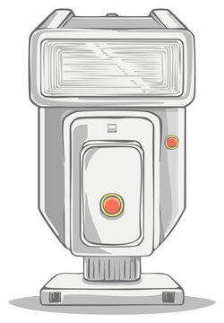 Illustration of a professional camera flash unit on a white background