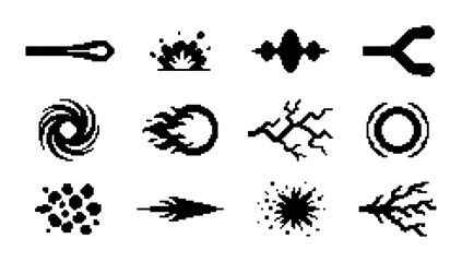 Dynamic Action Icons Set, Explosions, Energy Bursts, Sound Waves, Abstract Effects, Graphic Elements, Vector Symbols © PixelArtBox