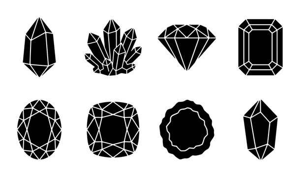 Gemstone Icons, Diamond Shapes, Crystal Illustrations, Precious Stone Silhouettes, Jewelry Elements, Vector Graphics for Design