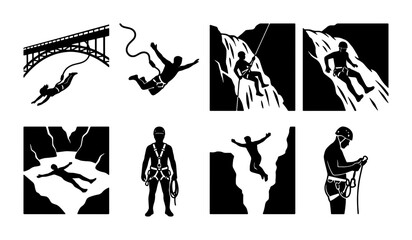 Extreme Sports Vector Icons: Bungee Jumping, Rock Climbing, Canyoning, Rappelling, Adventure Activities Set © Shakila