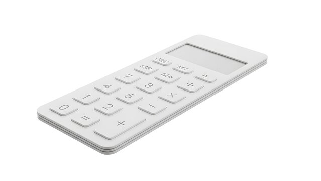 Minimalist white desktop calculator on clean white background