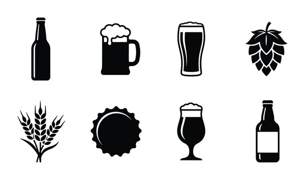 Beer Icons Set, Craft Brewery Elements, Alcohol Beverage Graphics, Pub Drink Symbols