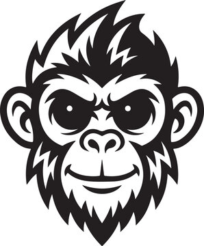 Black and white monkey head with spiky hair on vector illustration