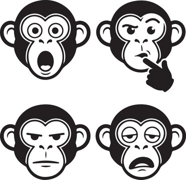 Collection of monkey faces with different emotions on vector illustration