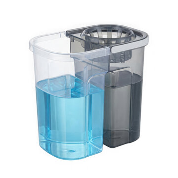 Modern plastic mop bucket with dual compartments for clean and dirty water isolated on transparent background