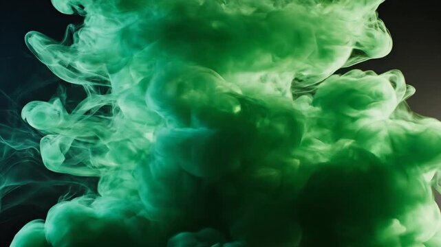 Green ink cloud swirling in dark water background.