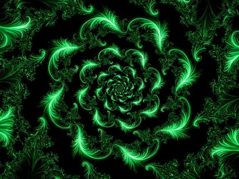 Green fractal swirls abstract digital art pattern with abstract geometry background colorful psychedelic fractals mathematical ornament wallpaper inspired creative decoration infinite