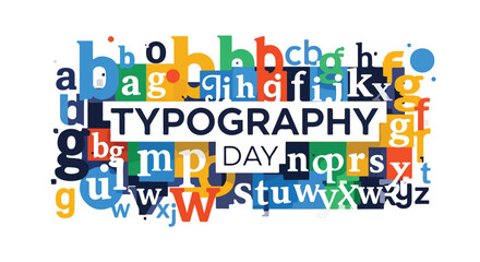 A colorful typographic design celebrating typography day with assorted letters © diana