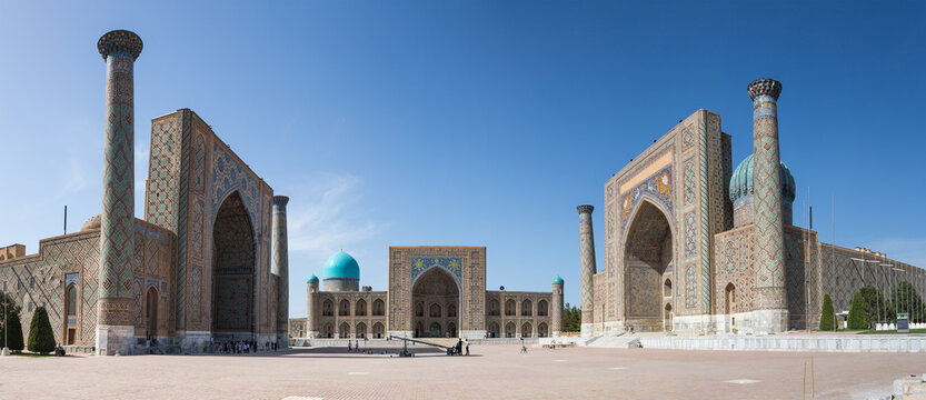 View of the Registan and its three madrasahs in Samarkand
