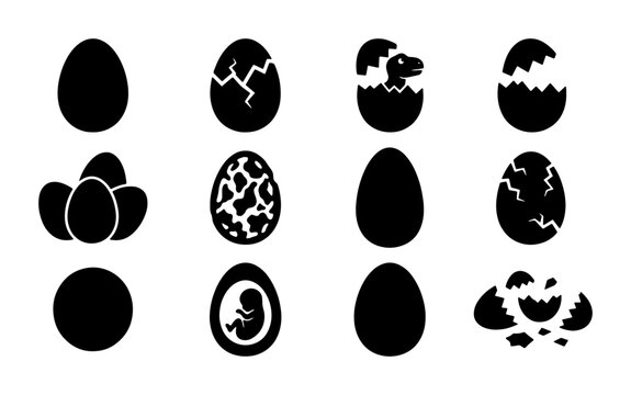 Dinosaur Egg Evolution Stages Vector Icons, Hatching and Embryo Development, Prehistoric Life Cycle Set