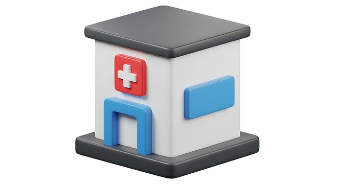 3D isometric hospital building icon render with hospital building healthcare isometric emergency facility structure architecture isolated background
