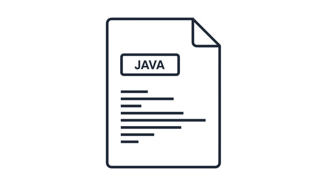 Electronic document icon representing a java source code file with a corner fold and text lines for programming and software development.