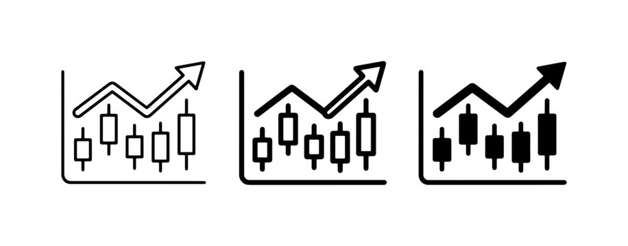 Financial Growth Charts, Stock Market Candlesticks, Upward Trend Icons