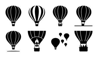 Hot Air Balloon Icons Set, Vector Graphics for Travel and Adventure Themes, Black and White Silhouette Collection © Tanvir