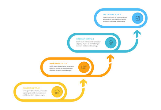 Infographic template featuring four ascending levels with upward arrows designed for business presentations to visualize progress and growth stages