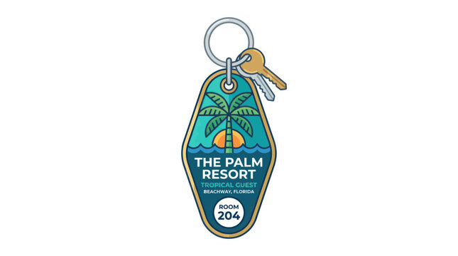 Retro motel keychain for a tropical florida beach resort