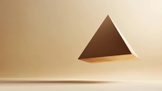 Floating gold pyramid against a soft beige backdrop with shadow