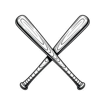 Baseball Bat Icon Crossed in Vector Style with Black Outlines and White Interior Stripes for Sports Branding