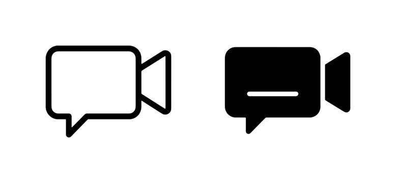 Video Chat Icons, Communication Symbols, Online Messaging, Digital Conversation, Speech Bubble, Camera Lens, Vector Graphics