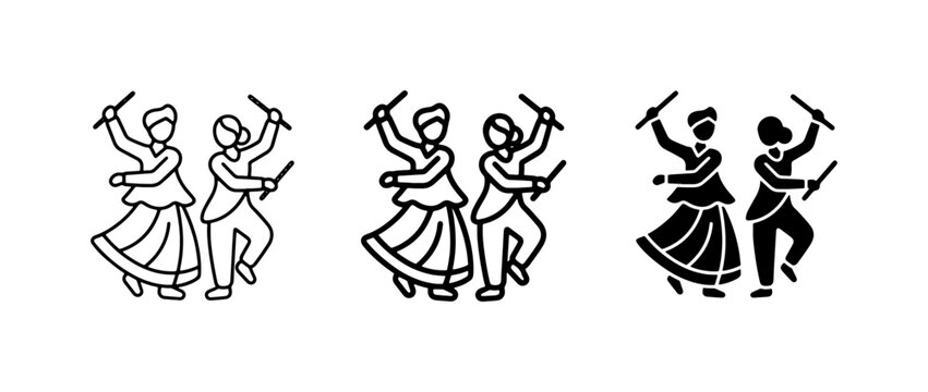 Indian Garba Dance Icons, Traditional Celebration Figures, Festive Cultural Movement
