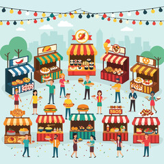 Fototapeta premium A vibrant food festival with people and stalls
