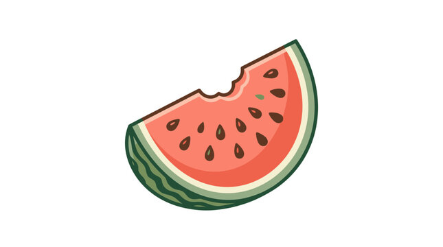 Bitten watermelon slice illustration on white background.