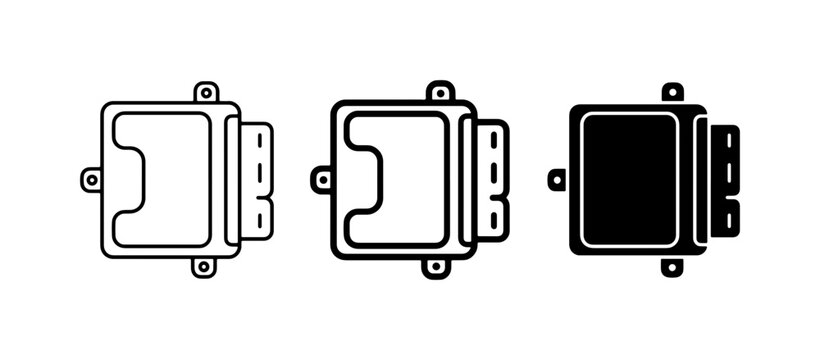 ECU Car Computer Icons, Engine Control Unit Vector Set, Automotive Electronics