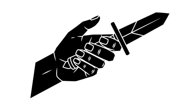 Black and White Silhouette of a Hand Holding a Dagger
