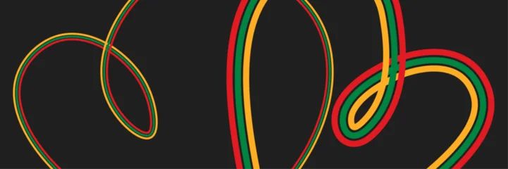 Fototapeten Pony Black History Month banner with abstract squiggle lines in Pan African flag colors. Juneteenth celebration background with dynamic ribbon wave pattern vector  © Olga Tsikarishvili
