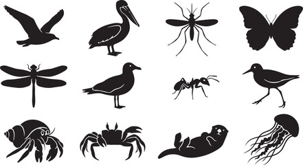 Set of silhouettes of various animals, birds, and insects © Lutfar_Rahman
