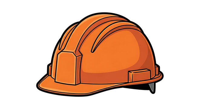 Close up of an orange industrial safety hard hat for construction work with construction industrial protection equipment engineer workplace protective professional headgear