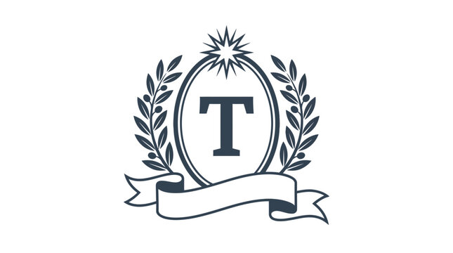 Classic laurel wreath emblem with letter T.