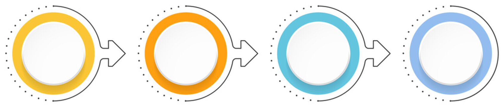 Four step process infographic with circular elements connected by arrows