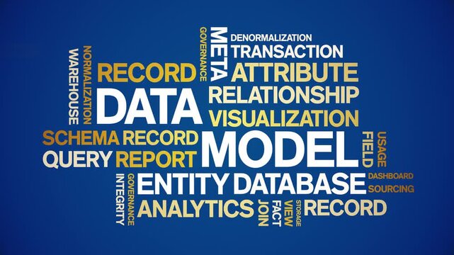 Data Model animated word cloud-text design animation tag kinetic typography seamless loop.